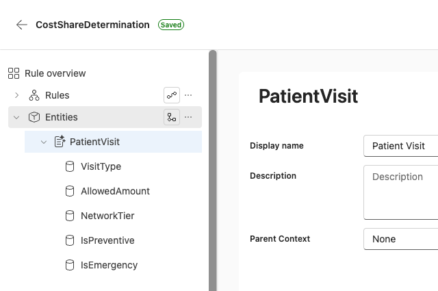 Screenshot showing Entities component navigation