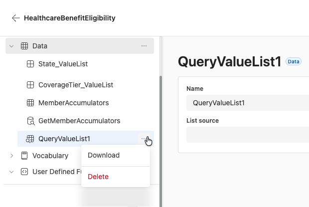 screenshot showing how to delete a query driven value list