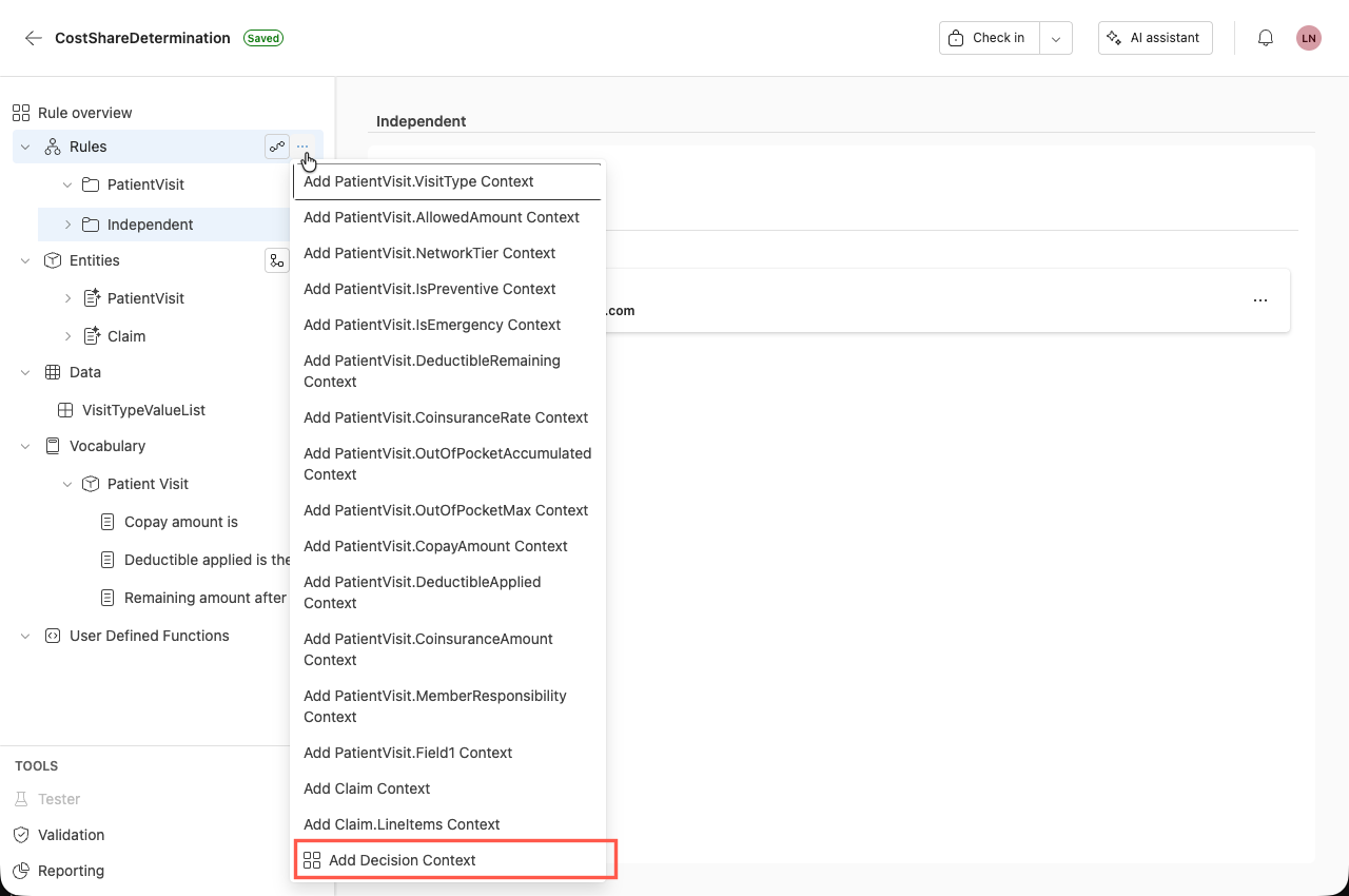 Screenshot showing how to add a decision
