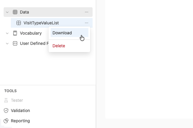 screenshot showing how to download an inline value list