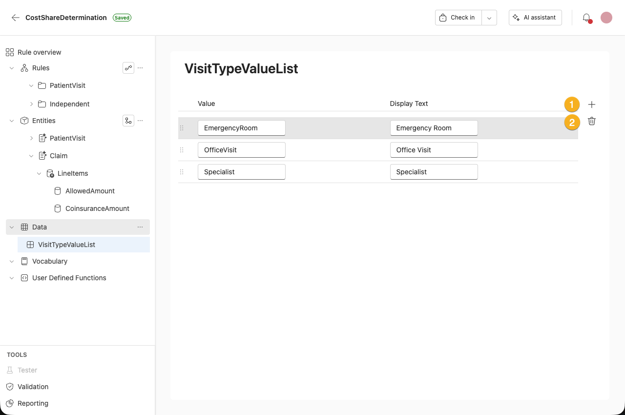 Screenshot showing inline value lists