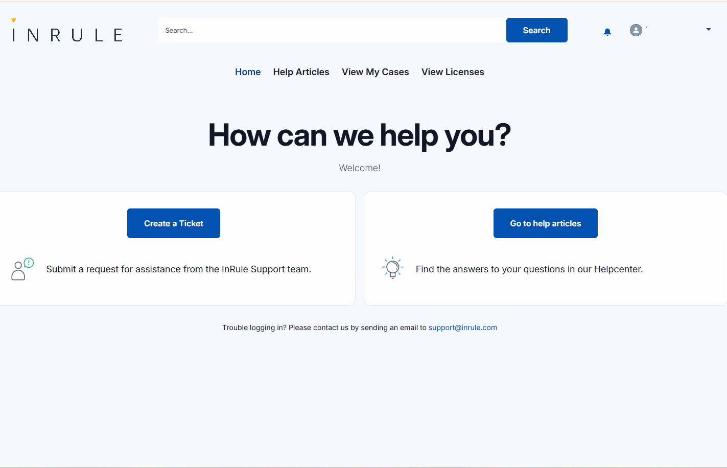 Screenshot showing support.inrule.com