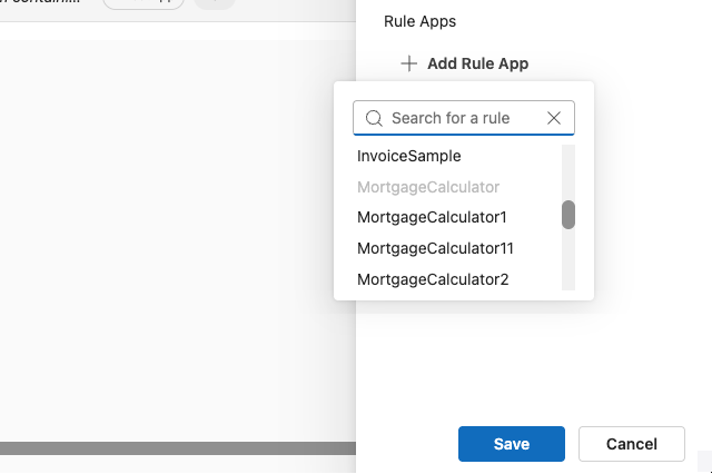 Screenshot showing selector for rule applications