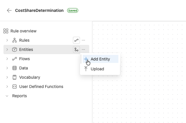Screenshot of the entities menu option to add an entity