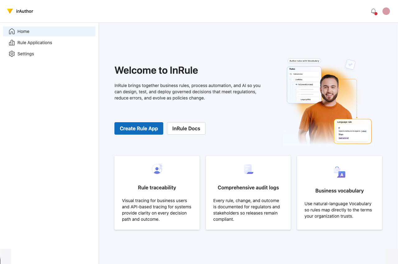 Screenshot showing irAuthor Web home screen