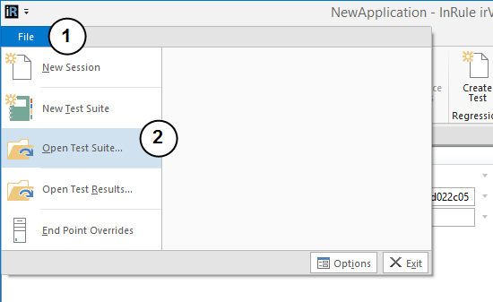 irVerify File menu with Open Test Suite highlighted
