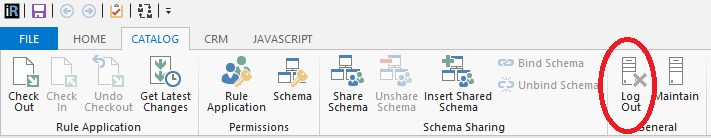 Log Out button on Catalog tab