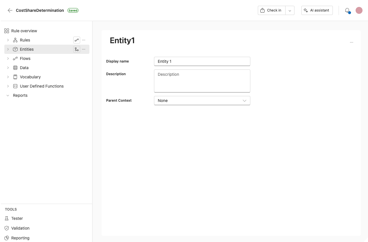 Screenshot showing a new blank entity