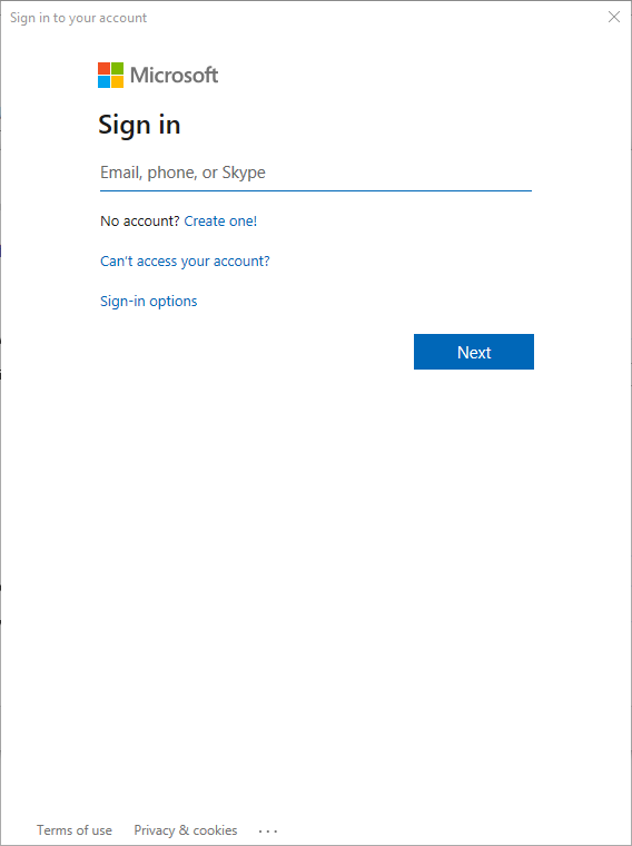 Microsoft sign-in page
