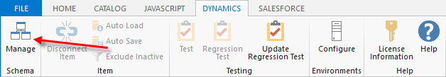 irAuthor DYNAMICS ribbon tab with the Manage button highlighted