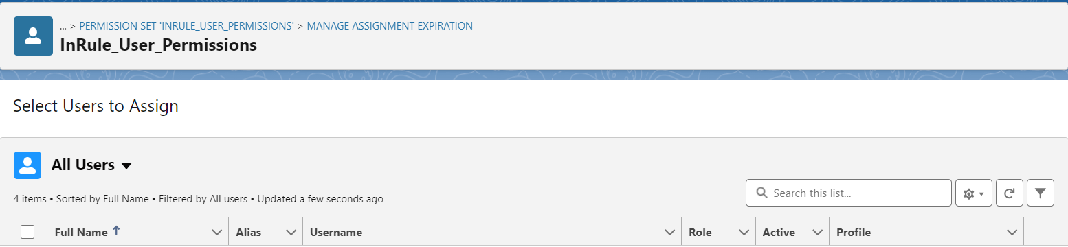 Select Users to Assign screen listing all users with checkboxes