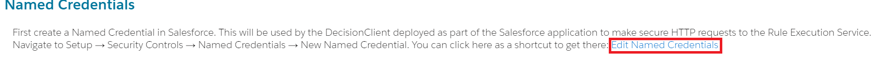 Named Credentials section text with the Edit Named Credentials link highlighted