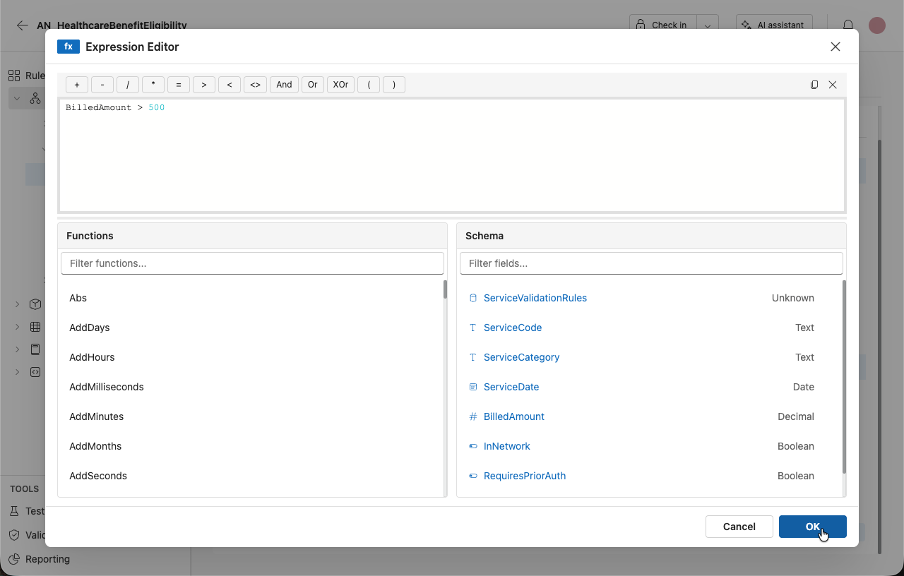 Image of the expression editor