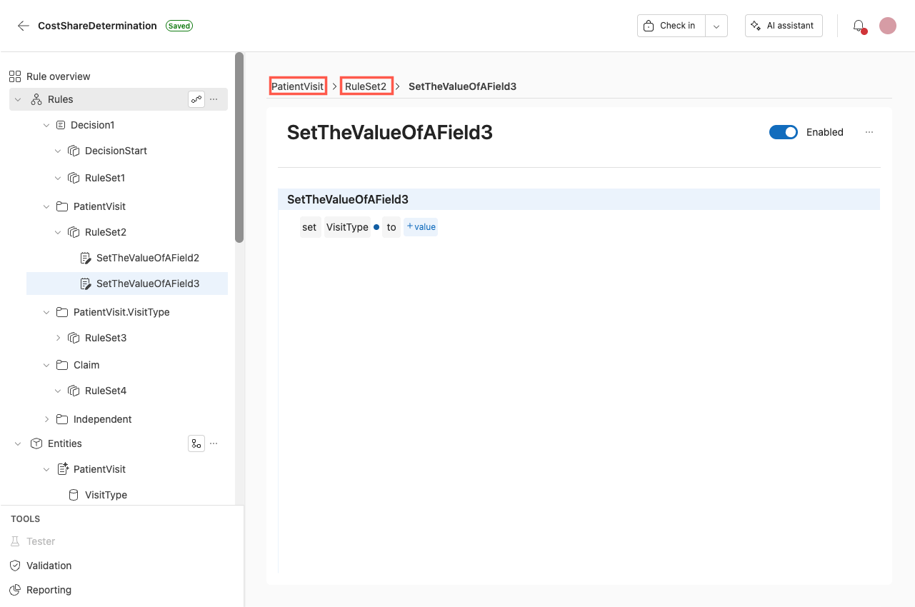 Screenshot showing navigable breadcrumbs