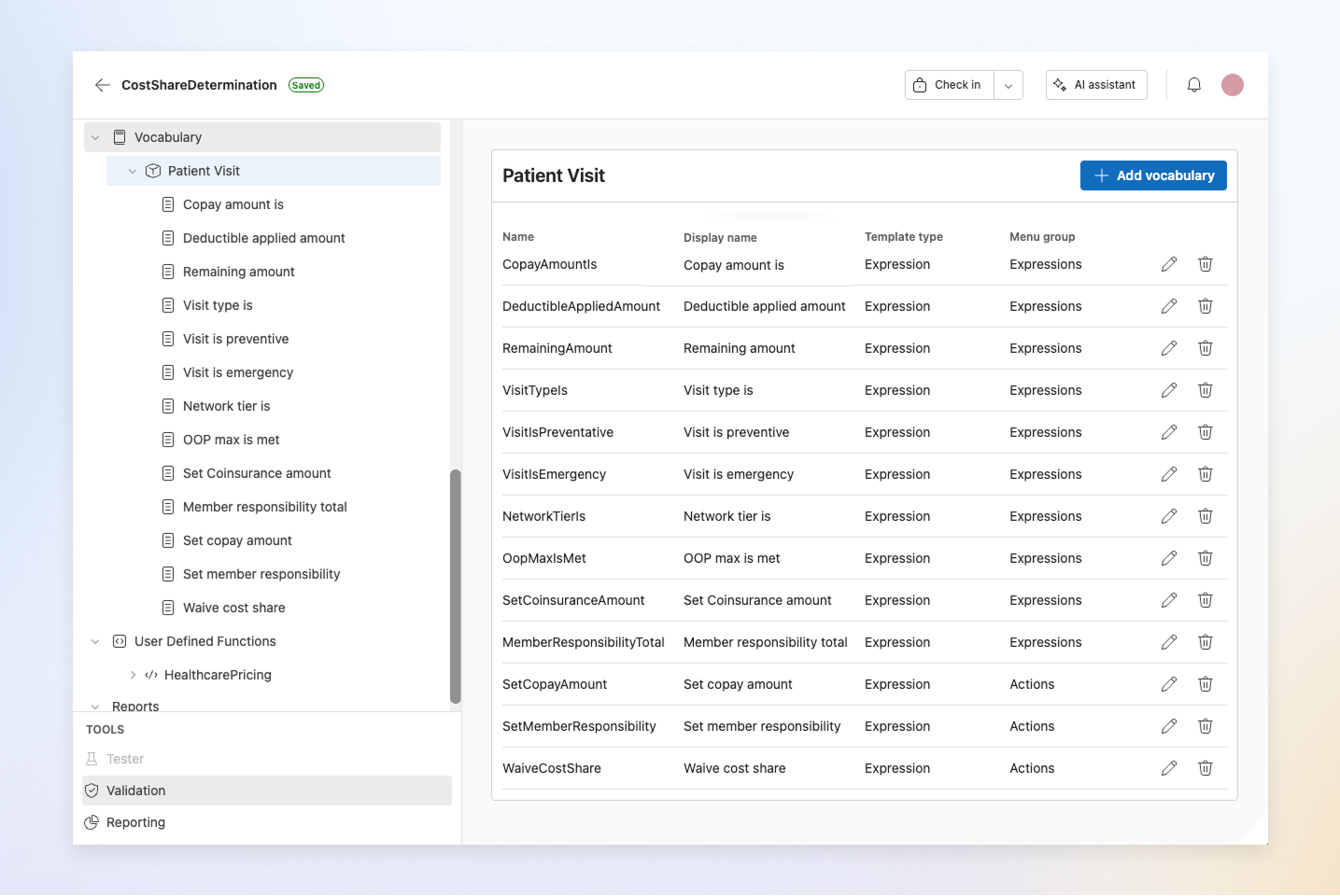 Image of a Vocabulary collection in irAuthor Web.